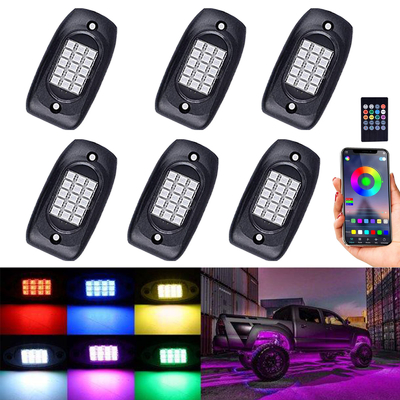 6 lumières de roche du camion RVB LED de cosses, kit multicolore de lumière de roche de RVB